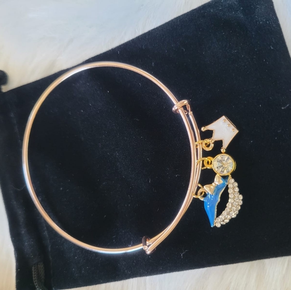 Bangle bracelet with charms and clear 💎 gem